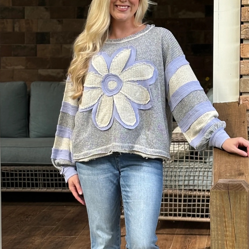 Oli & Hali Gray and Lavender Floral Sweater
